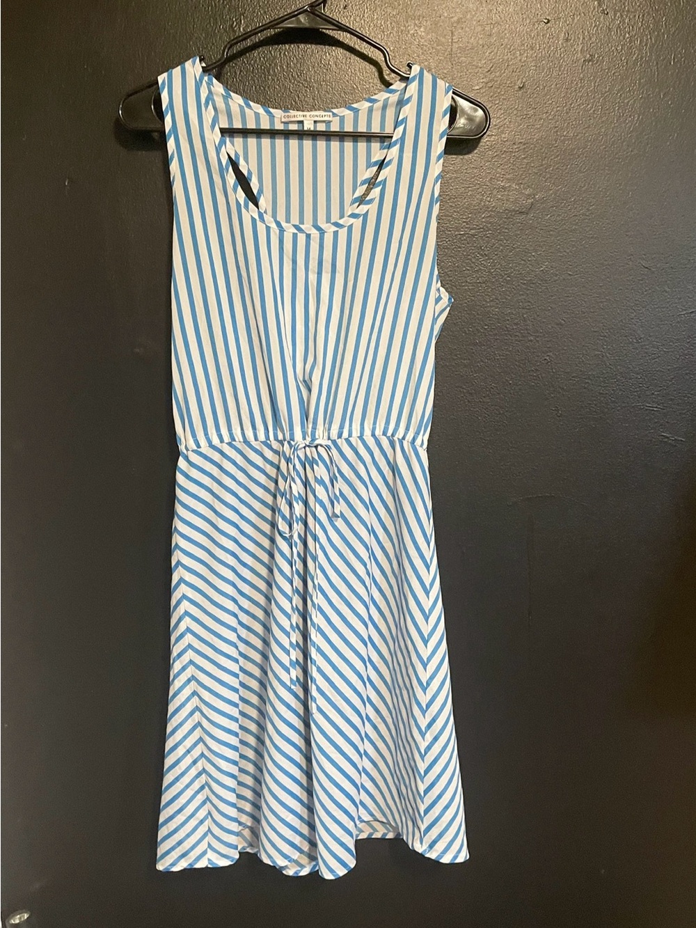 Collective Concepts Blue and White Striped Racerback Sleeveless Shift Dress